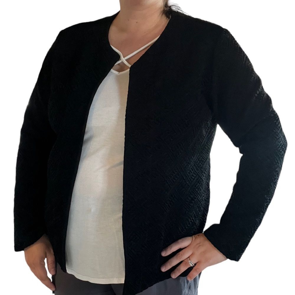 Chico's Travelers Black Lightweight Textured Jacket Blazer Coat Cardigan sz 3/L